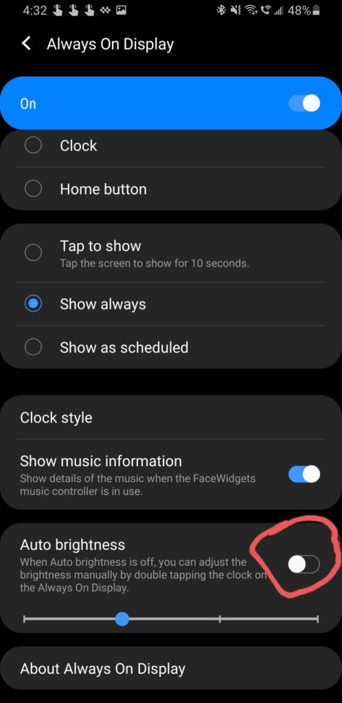 samsung aod brightness