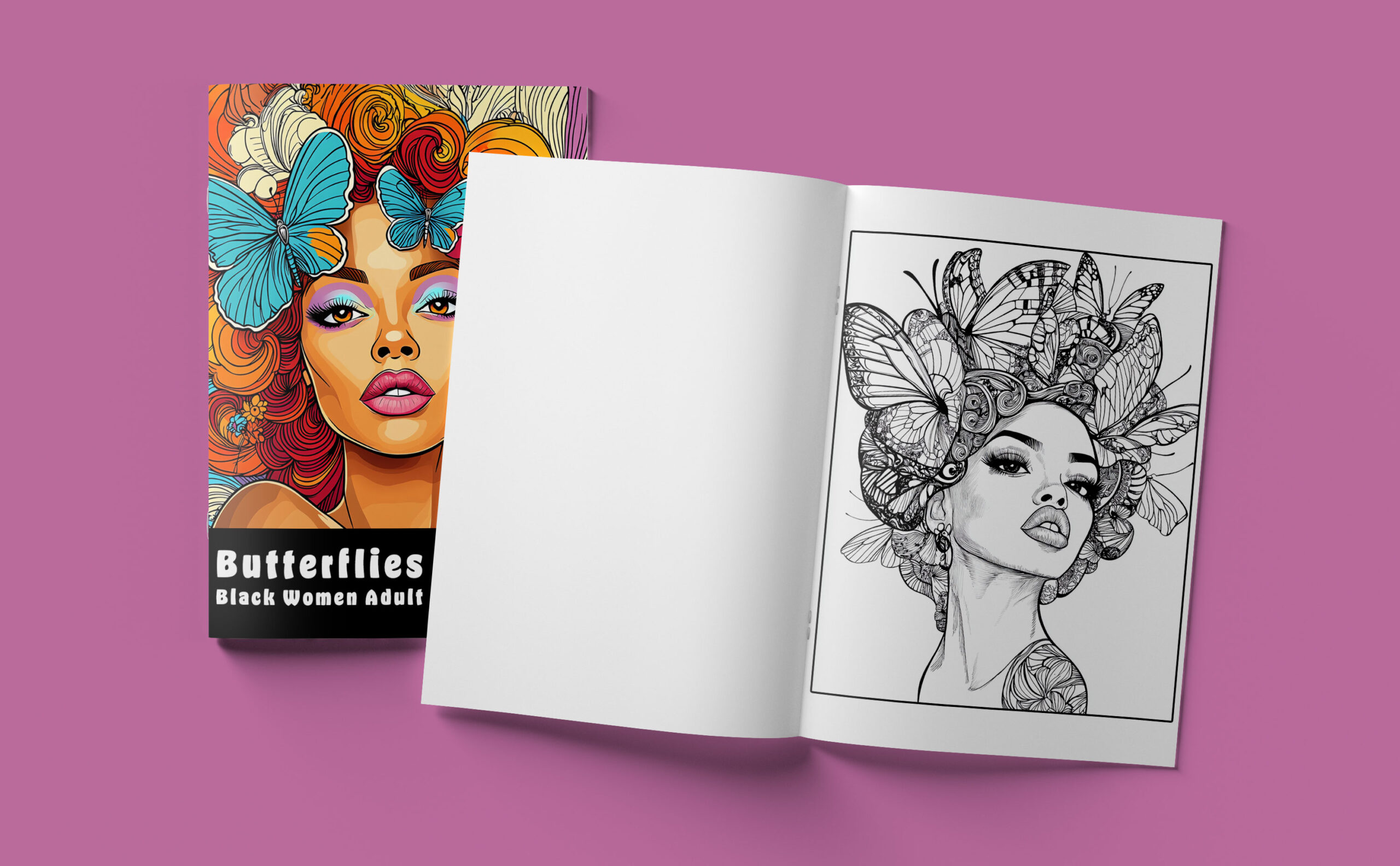 Butterflies & Afros Black Women Adult Coloring Book